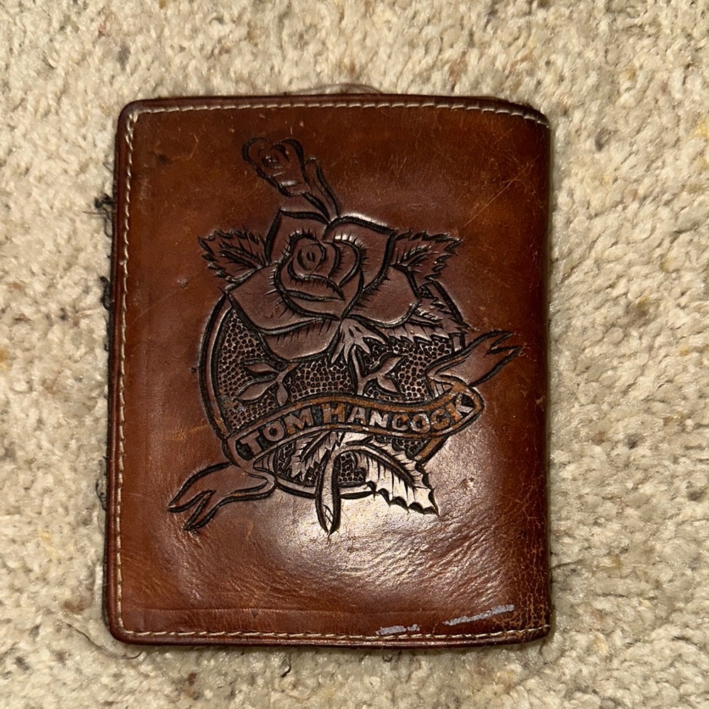 Vintage Tom Hancock Brown Leather Wallet Traditional Tattoo Art Rose
